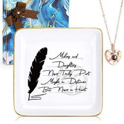 Gift for Mom from Daughters Mother's Day Christmas Birthday Gift for Mom Daughters Trinket Dish Ceramic Jewelry Trays Ring Dish and 100 Languages I Lo