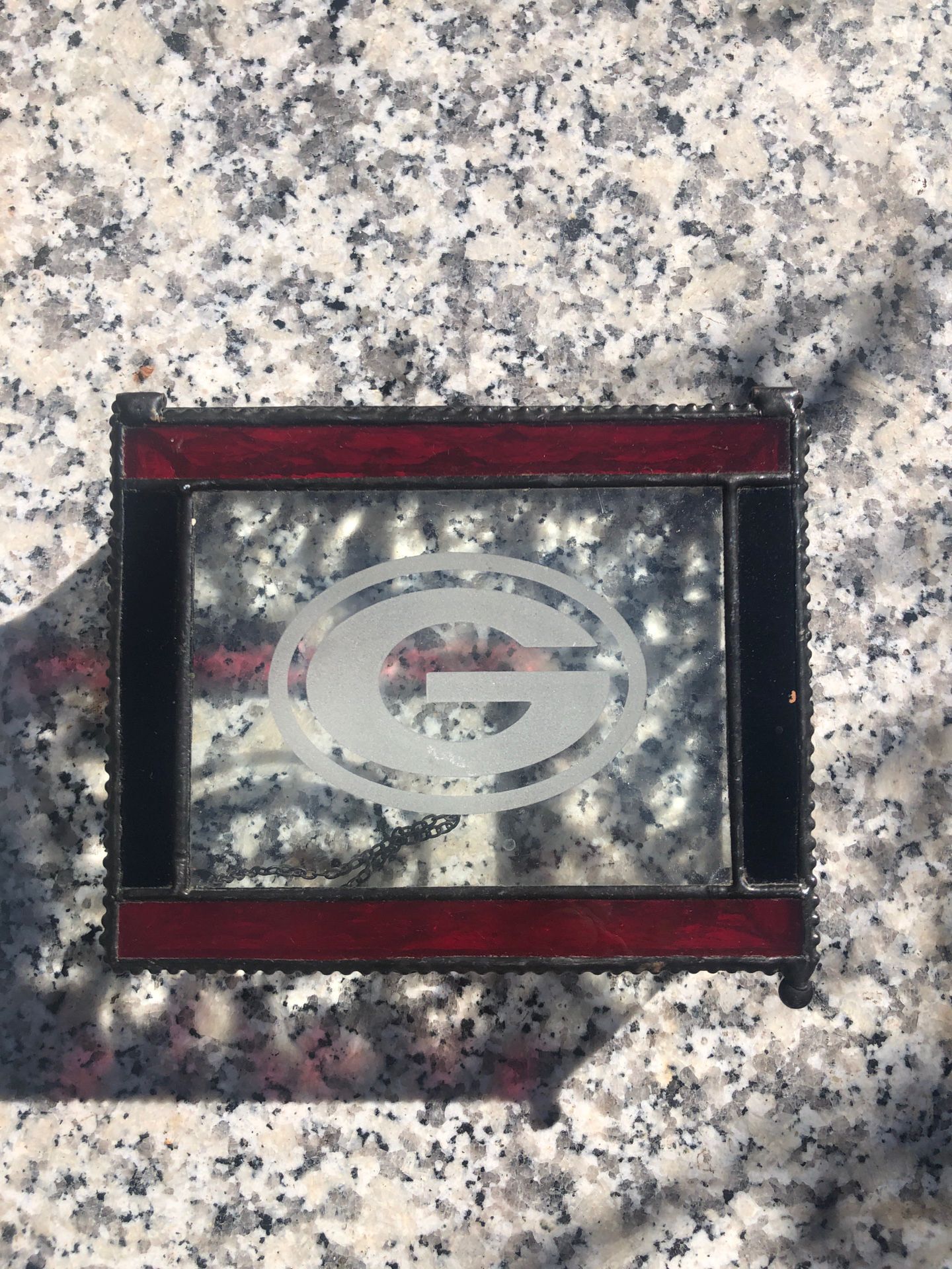 4x3” UGA Jewelry Textured Glass Trinket Box, Hinged with Chain - Compare @$35+