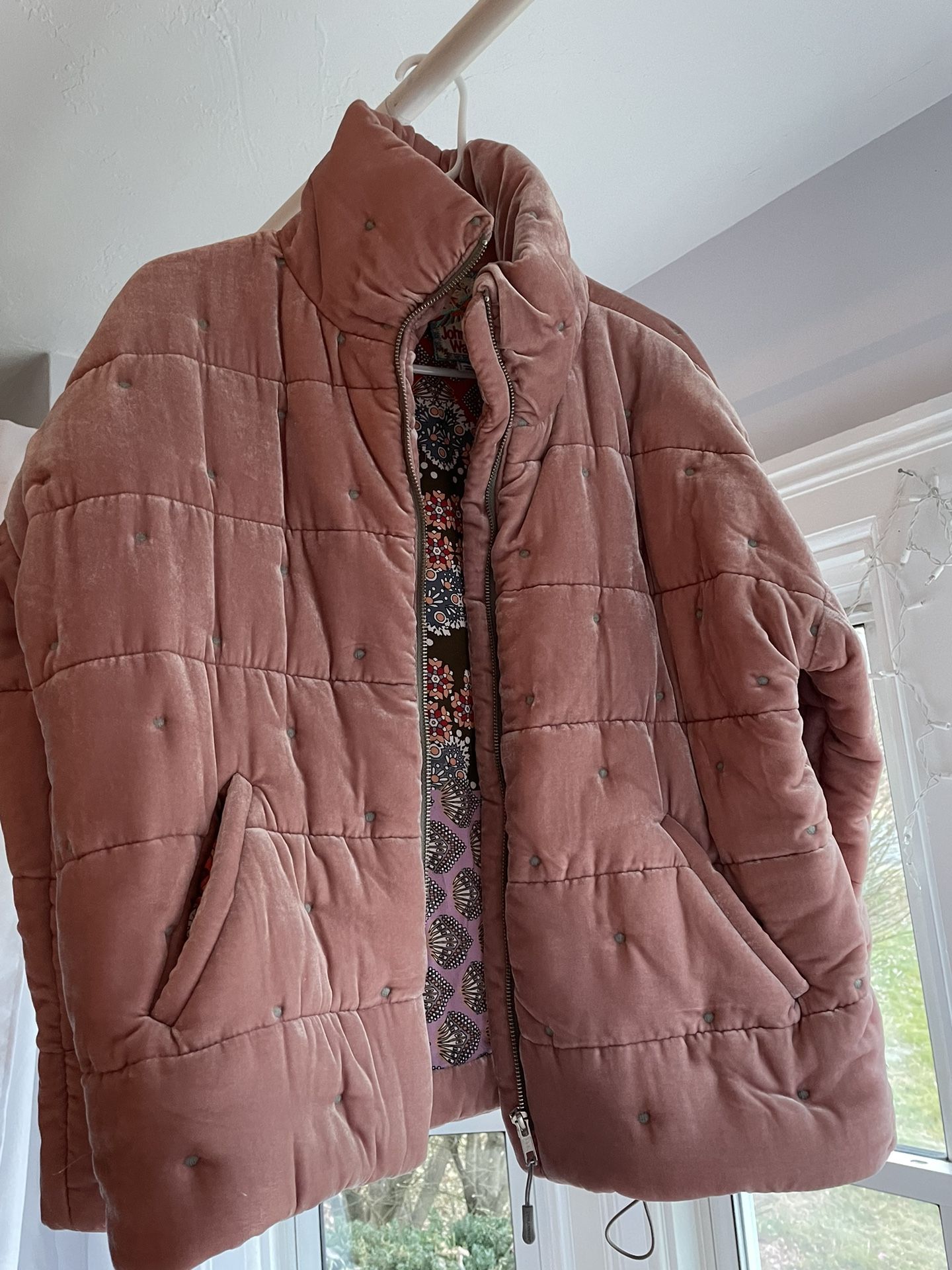 Light Pink Velvet Designer Puffer Jacket