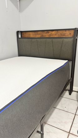 Metal Bed Frame with Upholstered Headboard