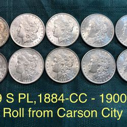  SCARCE CHOICE MORGAN DOLLAR $1 BU ROLL  INCL. BU 1879-S PROOF LIKE,1(contact info removed) CARSON CITY MORGAN SILVER DOLLAR ROLL JUST OPENED