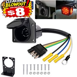 Universal 4-Way Flat to 7way Blade RV Trailer Adapter Plug w/ Bracket for Camper