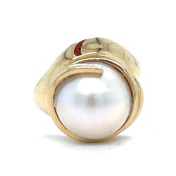 14Kt Yellow Gold Pearl Ring 7.40g Size 6.25” I-946
