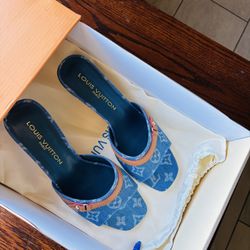 Women’s Louis Vuitton Denim Mule Kitten Heels