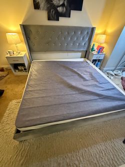 King Size Upholstered Bed Frame with Headboard