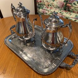 Silver Coffee Pots (x 2) with Silver Tray - Silver Plated - Vintage