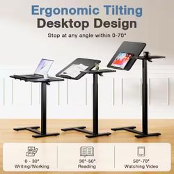  Multifunctional 24.2 in. Black Mobile Rolling Laptop Desk with Adjustable Tilting Desktop & Hidden Wheels