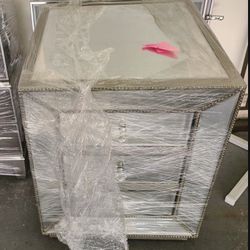 Studded Mirrored 3 Drawer Night Stand Dresser (only 1)