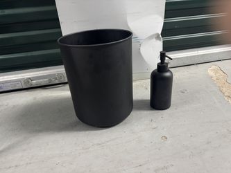 Black Trash Can and Soap Dispenser