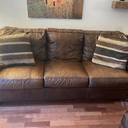 High-End Genuine Leather Sofa, Loveseat & Ottoman – Nailhead Trim