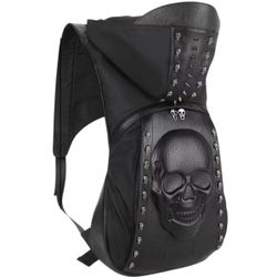 Skull Punk Gothic Hooded Backpack Rivet Studded 3D Skull PU Leather Bag