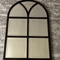 Pottery Barn Arched Window Mirror  -brown metal 20x30” Retails For $600