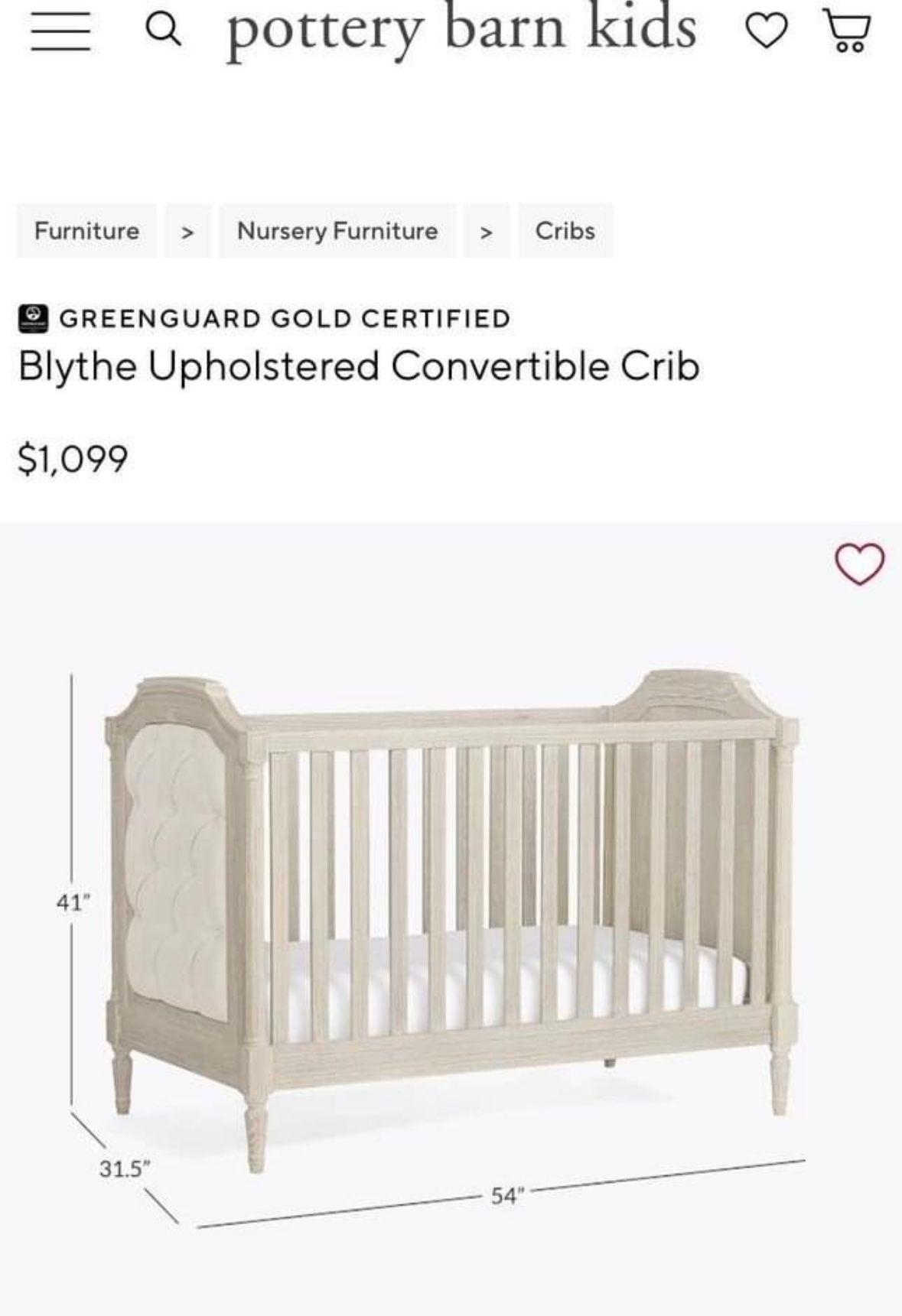 Pottery Barn Blythe Convertible Crib Toddler Bed