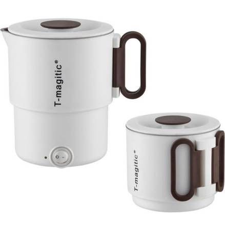T-magitic Portable Electric Kettle,Dual Voltage 110V/220V, Stainless Steel,Mini Travel Kettle, Perfect For Use in an RV or Camping or Traveling,(White