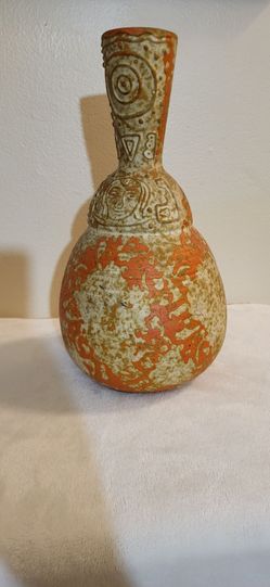 Vintage Ceramic Face Vase Orange and White