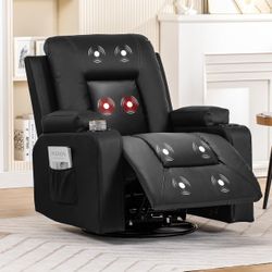 COMHOMA Recliner Chair, Swivel Rocker Recliners, Massage and Heat Reclining Chair, Reclining Sofa with Side Pockets, Cup Holders for Living Room, Bedr