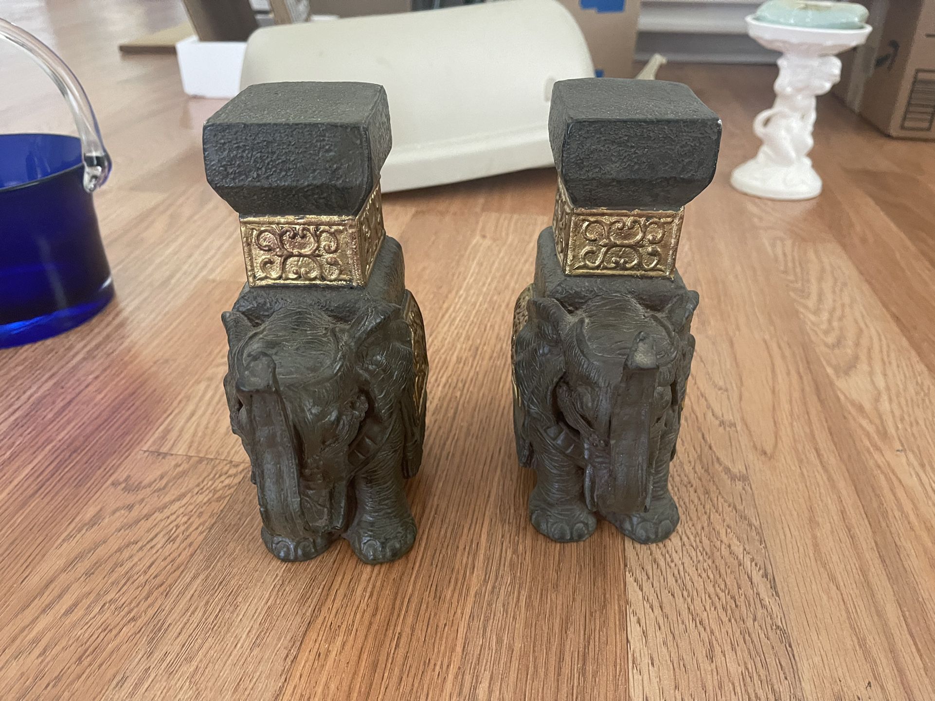 Antique Elephant Candleholder/ Bookends 