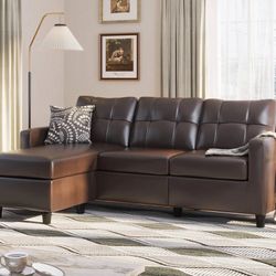 HONBAY 3-Piece Faux Leather Convertible Sectional Sofa