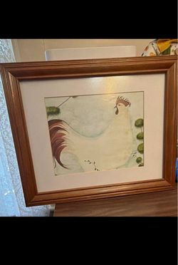Framed Rooster Watercolor Painting