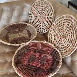 Straw Wall Decoration Combination Wicker Dishes Sofa Background Wall Hanging Painting Tray