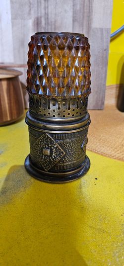 Vintage Lamp Amber Glass Oil Kerosene Mid Century By Mtc Choice Inc