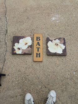 Home Decor Bath Sign And Orchids/Flowers