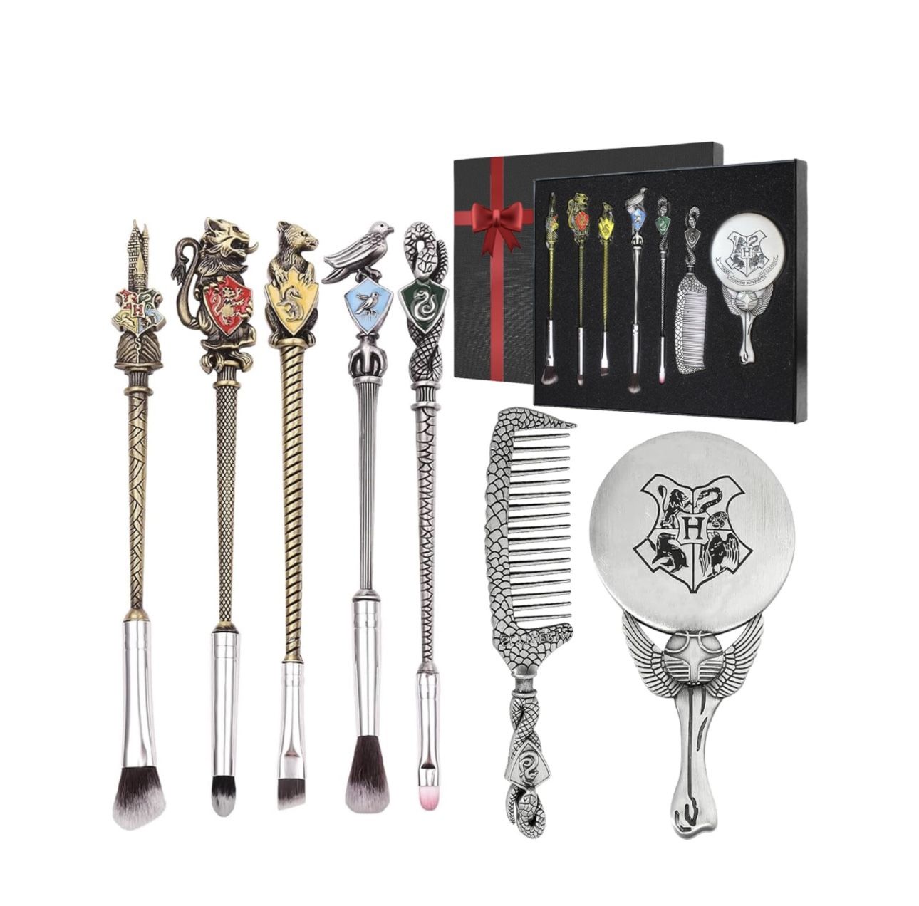 Potter Makeup Brushes Harry Gifts Comb Mirror with Gift Box for Eyeshadow Eyebrows Eyeliner Lips Concealer Contouring Highlighter Blending Wizard Wand
