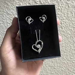 Diamond Heart Shaped Earring And Necklace 