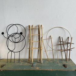 Lot of 10 Metal, Bamboo, Wood Plant Trellises