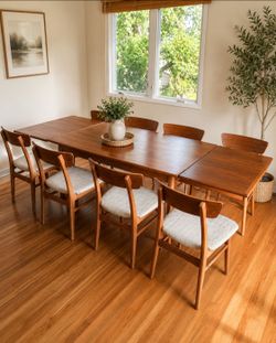 Authentic Danish Teak Mid-Century Modern Expandable Dining Table & 6 Chairs – Made in Denmark