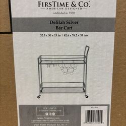New Silver 2-Tier Mini Bar Cart