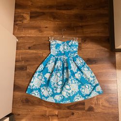 Brand new woman’s Derek Hearts brand blue floral strapless short sun dress up for sale 