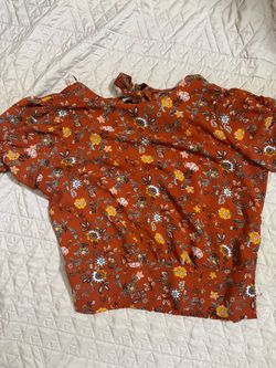 Rust Floral Crop Top with Tie Back