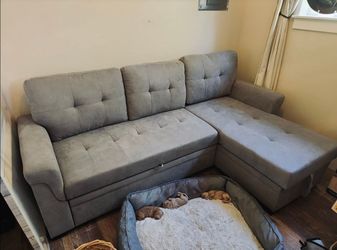 Gray 85" Sleeper Sectional Sofa with Reversible Storage Chaise