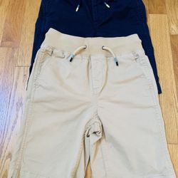 GAP Boys Shorts Set , Sz S (6-7) Beige & Blue Pull On w Stretch , Elastic Waist