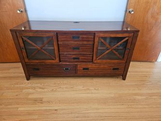 Wood TV Console with Drawers and Glass Doors