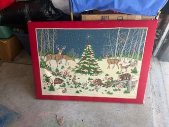 Giant Christmas cloth canvas with deer & Xmas tree scene canvas p/u Jamison PA