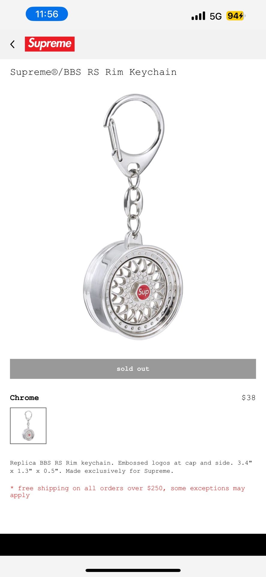 Supreme/BBS RS Rim Keychain 