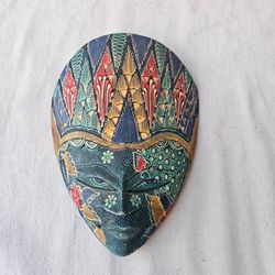 Hand-Painted Wooden Decorative Wall Mask – Tribal Folk Art – 9" Wall Hanging
