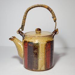 Striped Teapot Kettle Bamboo Handle
