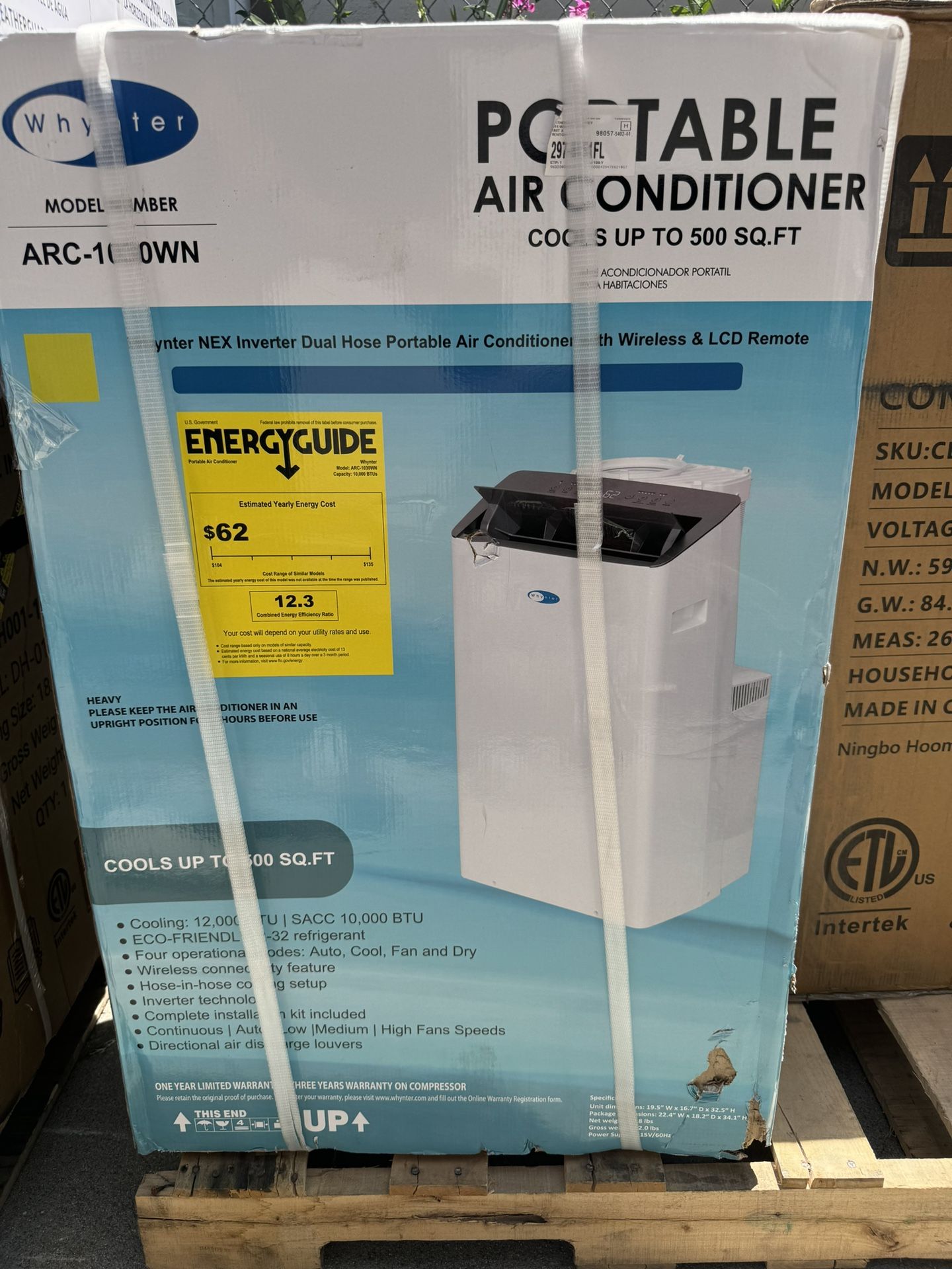 NEX 12,000 BTU Portable Air Conditioner Cools 600 sq.ft. with Dehumidifier and Wifi Enabled in White
