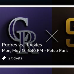 Padres Vs. Rockies: May 13th 6:40 PM - Section 211 | Row 9 | Seats: 9, 10