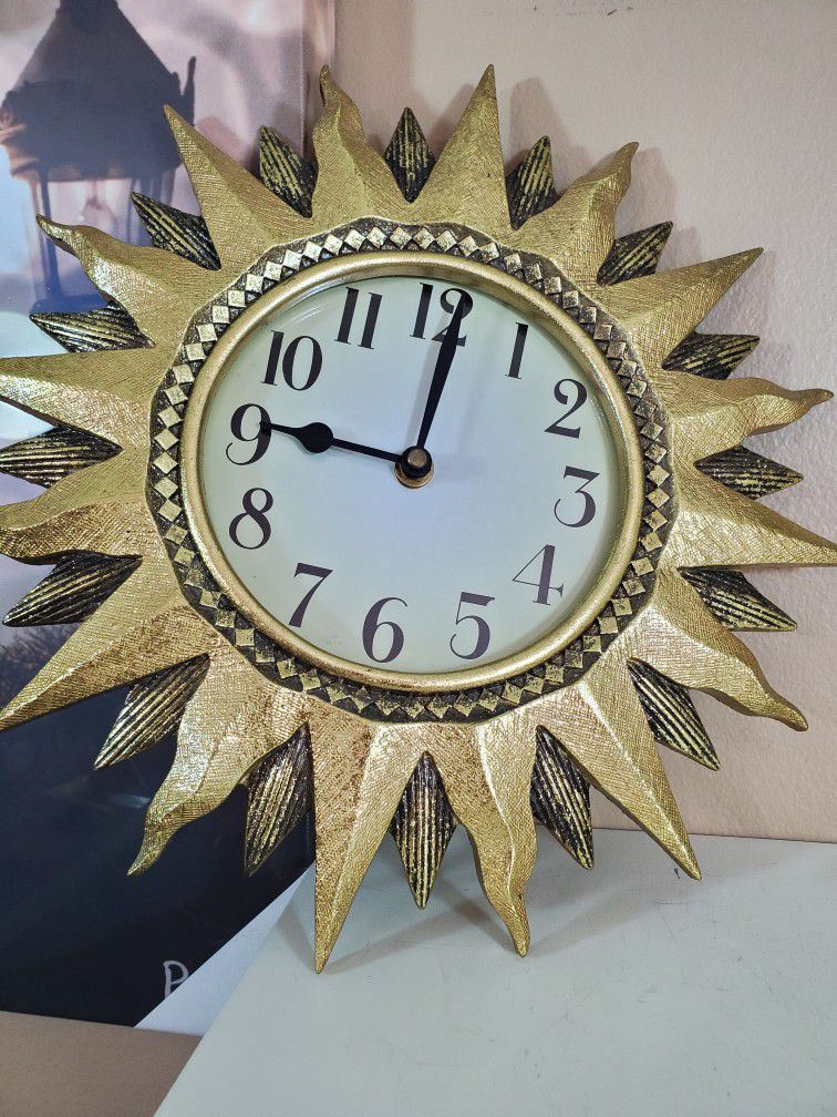 Antique Golden Sunburst Glam Clock Metal Decorative 