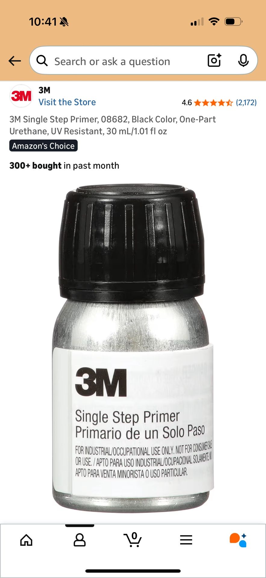 Bottle Of 3M Single Step Primer, 08682, Black Color, One-Part Urethane, UV Resistant, Car Windshield Repair