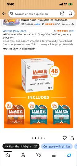 New in box Iams cat food adult cuts in gravy