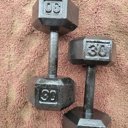 SET OF 30LB HEXHEAD DUMBBELLS TOTAL 60LBs. 
7111  S. WESTERN WALGREENS 
$60    CASH ONLY AS IS