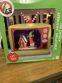 7 FT Christmas Animated Inflatable Retro Grinch Tv Scene