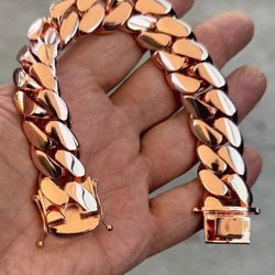 20mm Miami Cuban Link Red Pink Rose Gold Plated Bracelet Necklace 18k & 14k Crab Old School Regular Lock