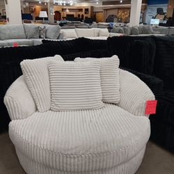 Corduroy White Swivel Chair