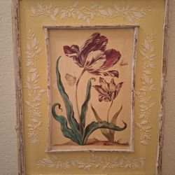 Floral wall art with distressed frame